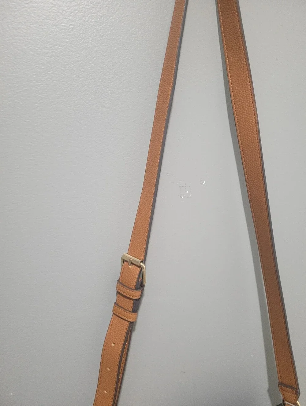 Nanette Lepore Brown and Tan Monogram Crossbody with Gold Chain Accent 10x7